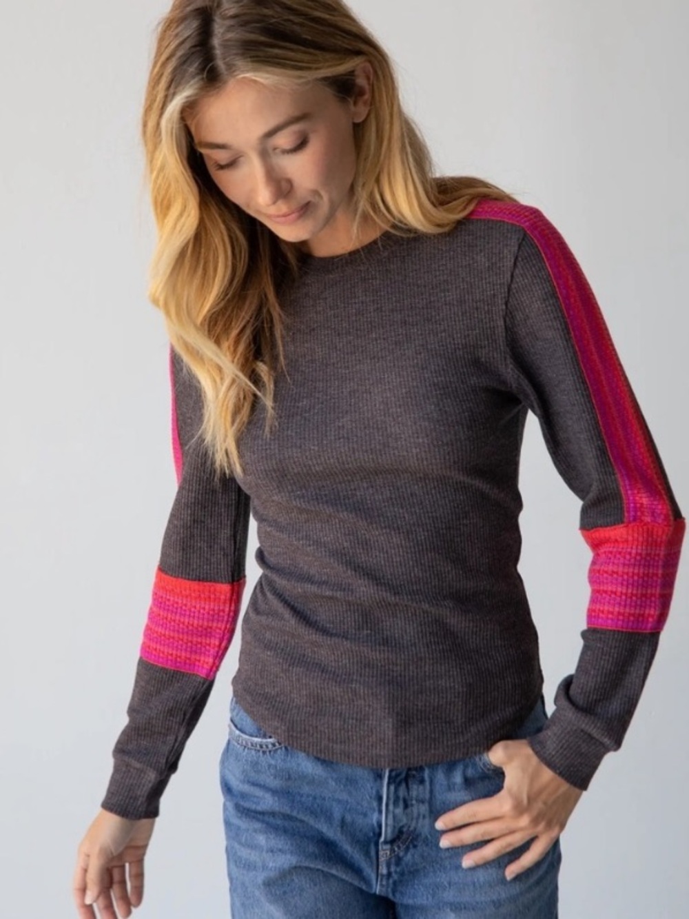 Natural life womens London trim top waffle thermal shirt size XS cozy basic